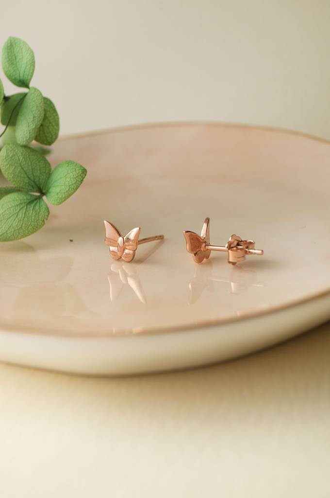 Fluttering Butterflies Rose Gold Plated Sterling Silver Stud Earrings : MPRES613D1466