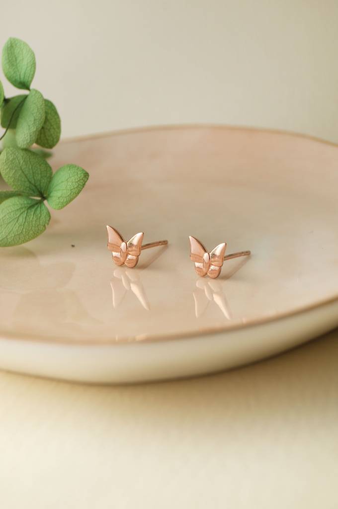 Fluttering Butterflies Rose Gold Plated Sterling Silver Stud Earrings : MPRES613D1466