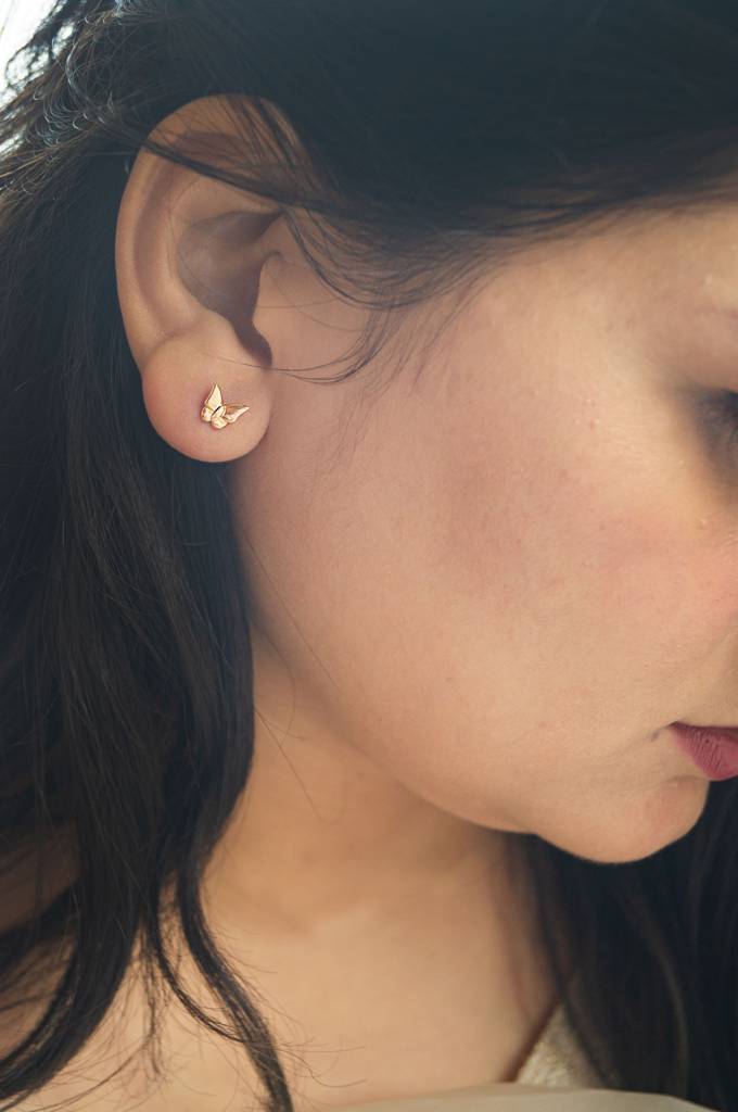 Fluttering Butterflies Rose Gold Plated Sterling Silver Stud Earrings : MPRES613D1466
