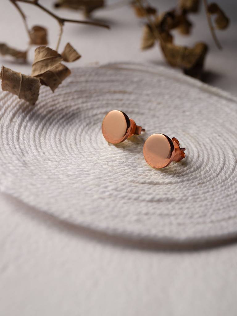 Classic Evergreen Circle Rose Gold Plated Sterling Silver Stud Earrings