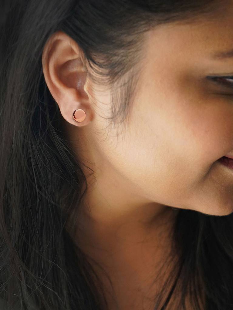 Classic Evergreen Circle Rose Gold Plated Sterling Silver Stud Earrings