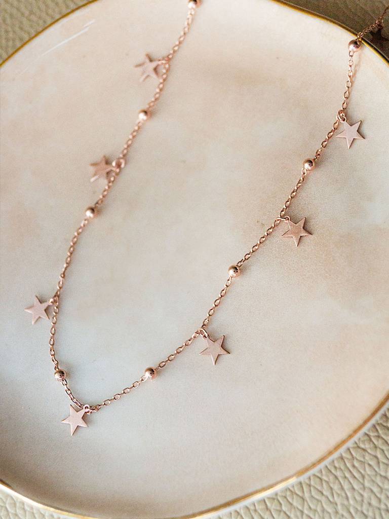 Mannash Star Sprinkle Rose Gold Plated Sterling Silver Chain : MPRNC538D1271