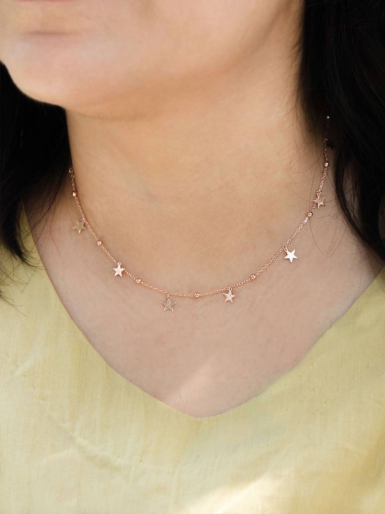 Mannash Star Sprinkle Rose Gold Plated Sterling Silver Chain : MPRNC538D1271
