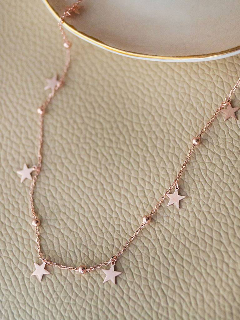 Mannash Star Sprinkle Rose Gold Plated Sterling Silver Chain : MPRNC538D1271