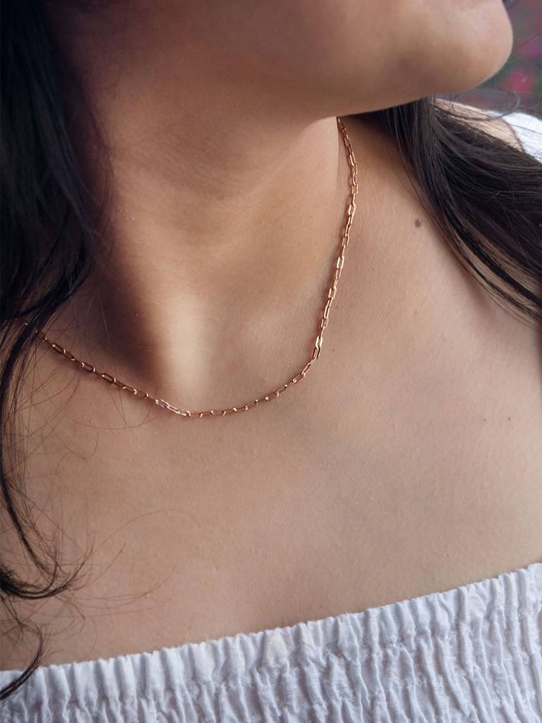 Mannash Classic Paper Clip Rose Gold Plated Sterling Silver Chain : MPRNC616D1473