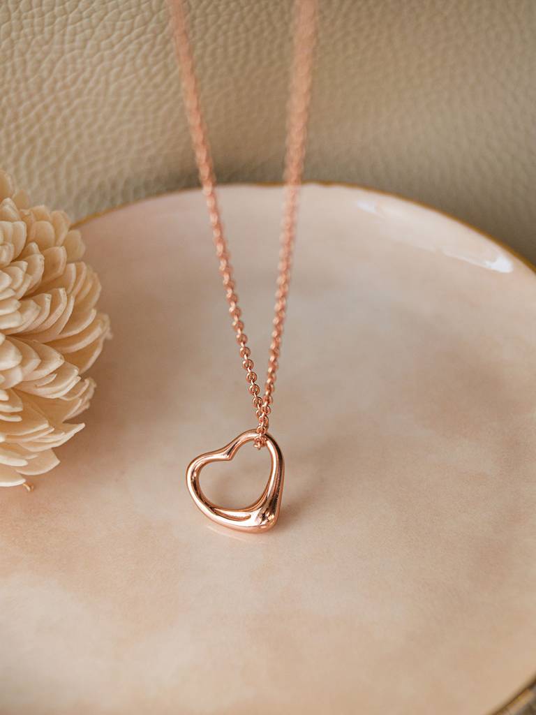 Mannash Slip On Heart Rose Gold Plated 925 Sterling Silver Pendant Chain Necklace