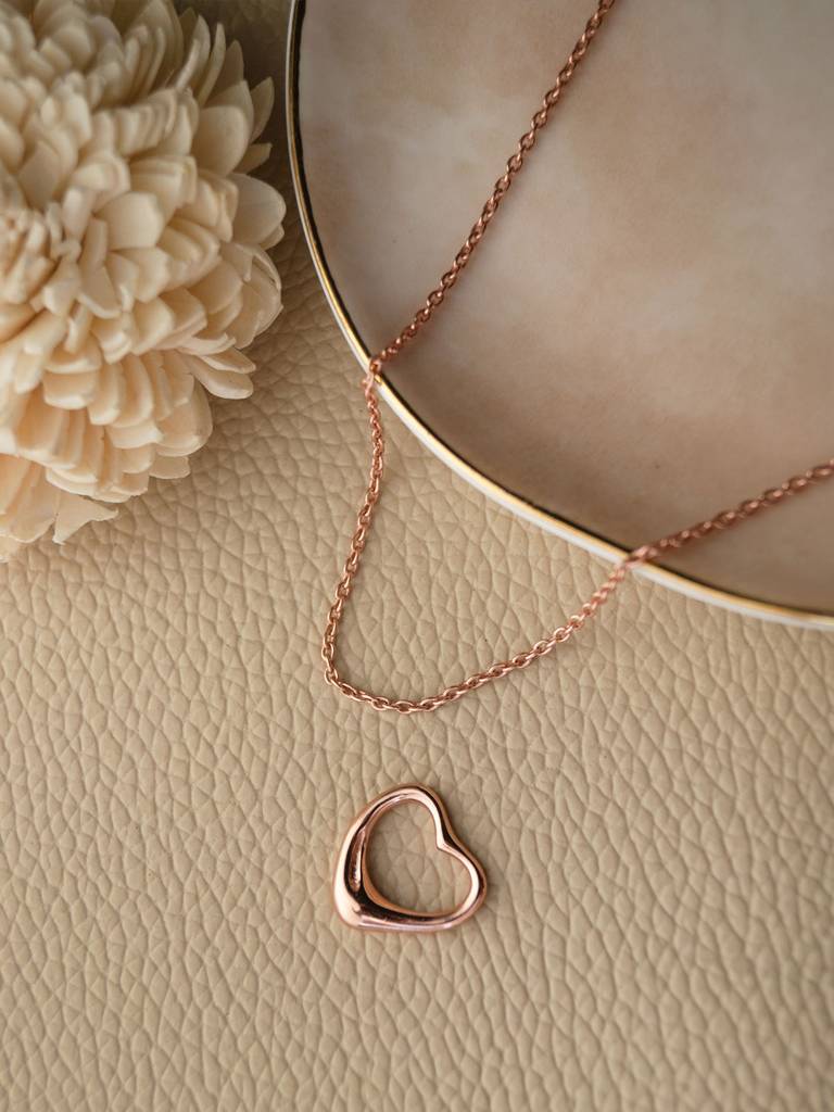 Mannash Slip On Heart Rose Gold Plated 925 Sterling Silver Pendant Chain Necklace
