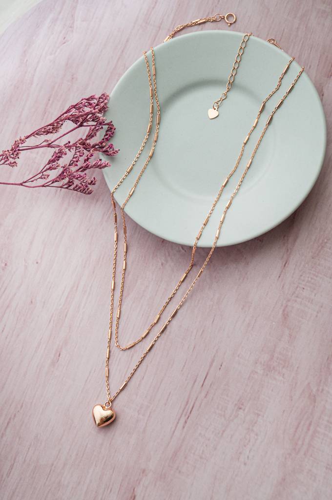 Mannash Trendy Two Layer With Heart Rose Gold Plated Sterling Silver Chain  Necklace Sterling Silver Rose Gold