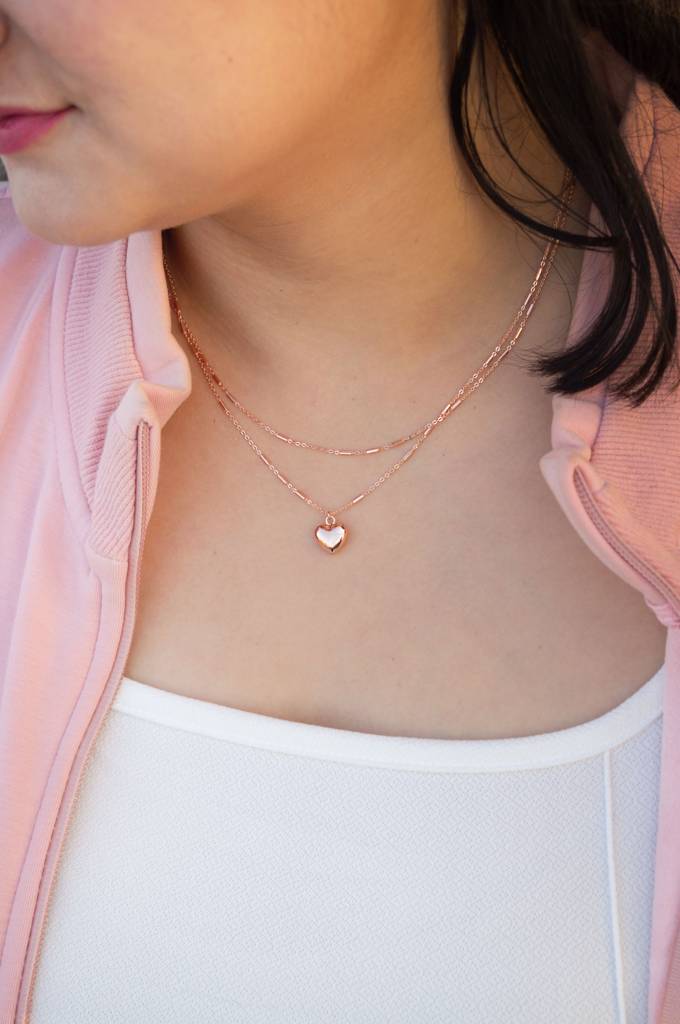 Double-strand Rose Gold-plated Heart Necklace with Cubic Zirconia Accents Double-strand Rose Gold-plated Heart Necklace with Cubic Zirconia Accents