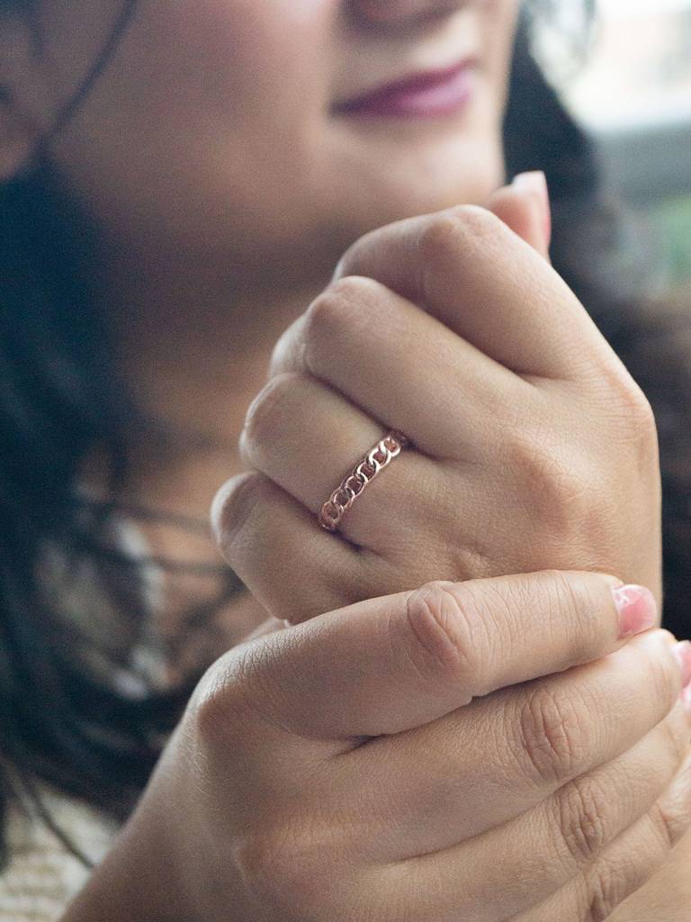 Interlinked Cuban Chain Rose Gold Plated Sterling Silver Adjustable Ring : MPRRA644D1517