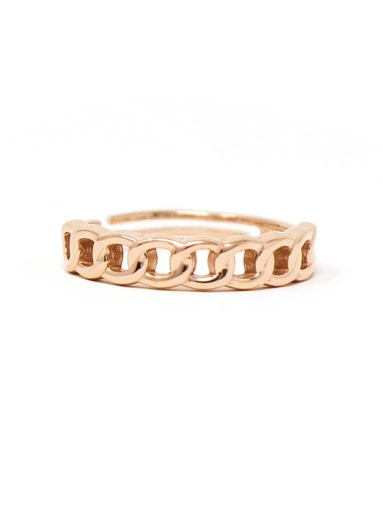 Interlinked Cuban Chain Rose Gold Plated Sterling Silver Adjustable Ring : MPRRA644D1517
