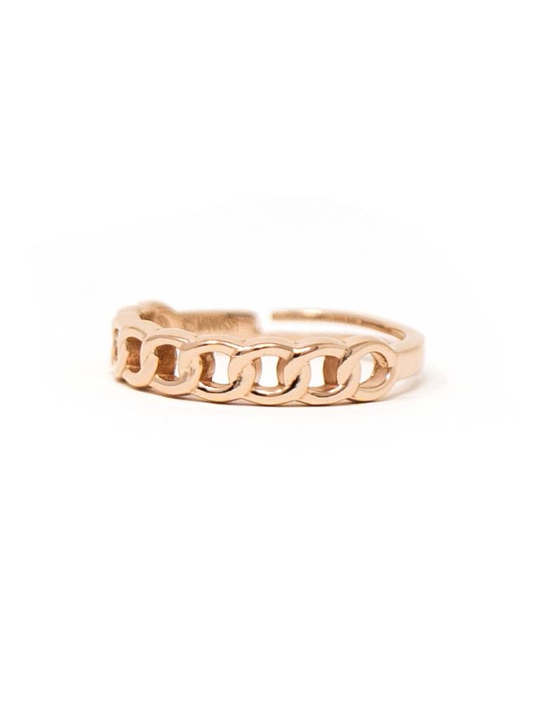 Interlinked Cuban Chain Rose Gold Plated Sterling Silver Adjustable Ring : MPRRA644D1517