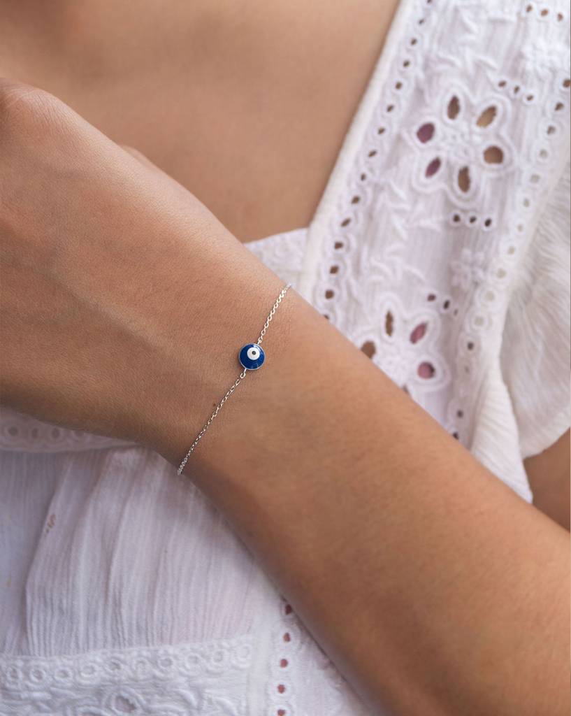 Classic Evil Eye Rose Gold Plated Sterling Silver Chain Bracelet : MPSBC388D859