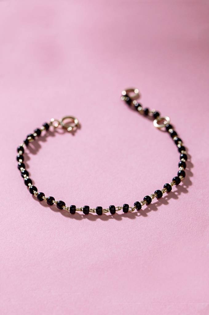 Classic Black Beaded Plated Sterling Silver Chain Kids Nazariya Bracelet : MPSBK897D2258
