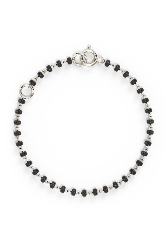Classic Black Beaded Plated Sterling Silver Chain Kids Nazariya Bracelet : MPSBK897D2258