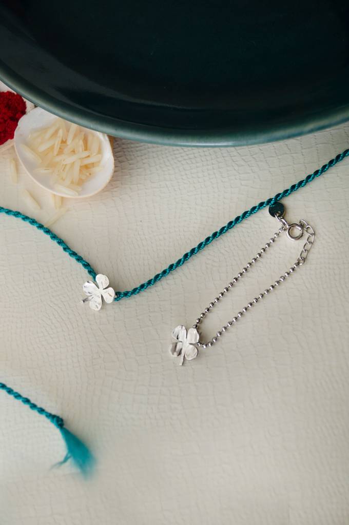 Good Luck Clover Sterling Silver Rakhi With Lumba Combo : MPSCWR674D1660