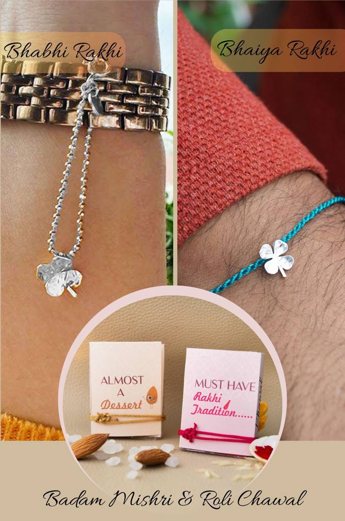 Good Luck Clover Sterling Silver Rakhi With Lumba Combo : MPSCWR674D1660