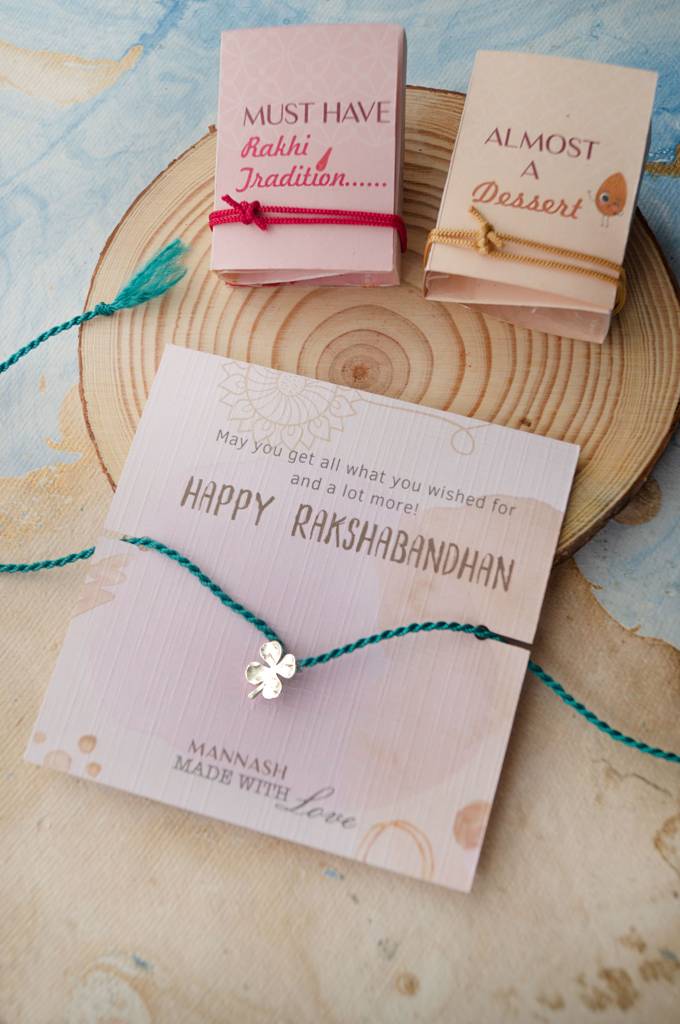 Good Luck Clover Sterling Silver Rakhi With Lumba Combo : MPSCWR674D1660