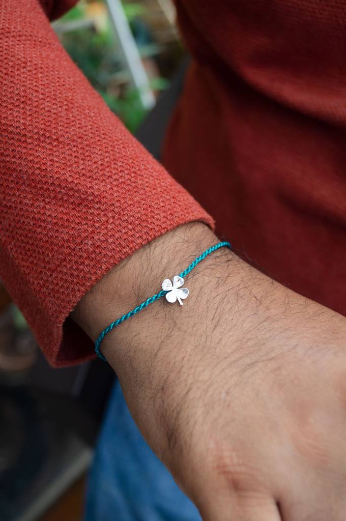 Good Luck Clover Sterling Silver Rakhi With Lumba Combo : MPSCWR674D1660