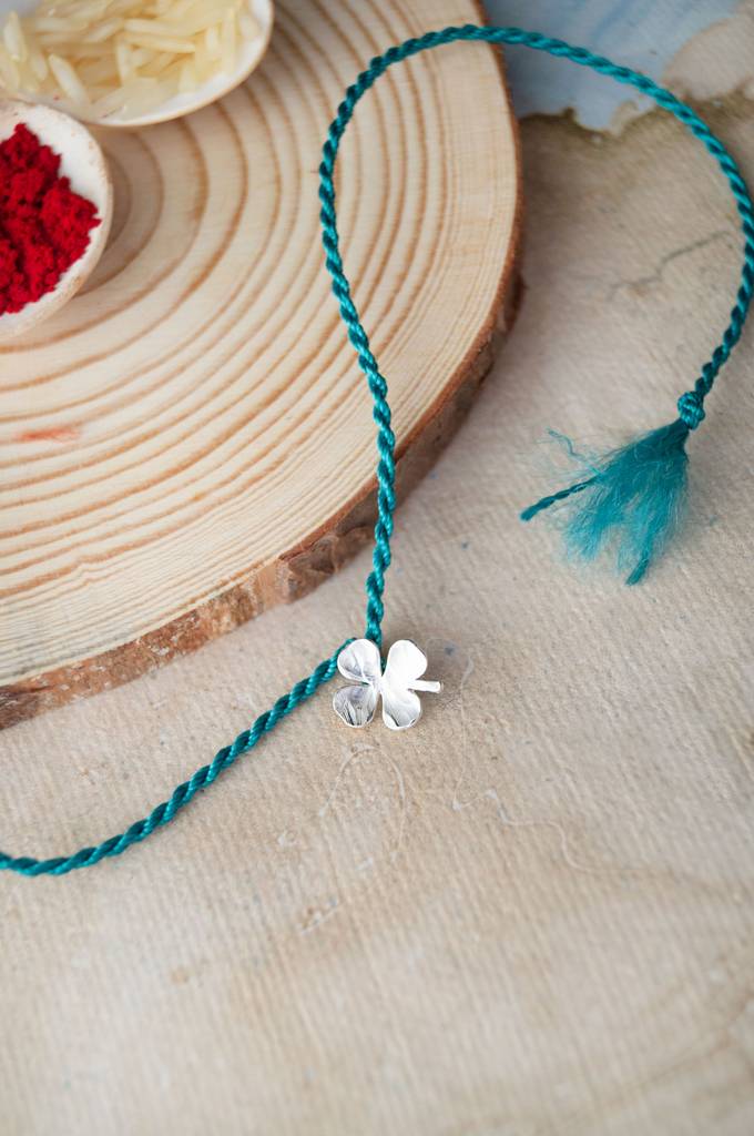 Good Luck Clover Sterling Silver Rakhi With Lumba Combo : MPSCWR674D1660
