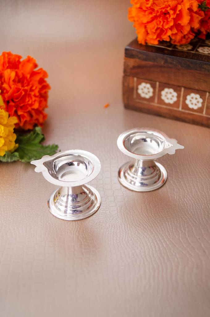 Blissful & Auspicious 925 Sterling Silver Diya - Set Of 2 : MPSDP889D2222