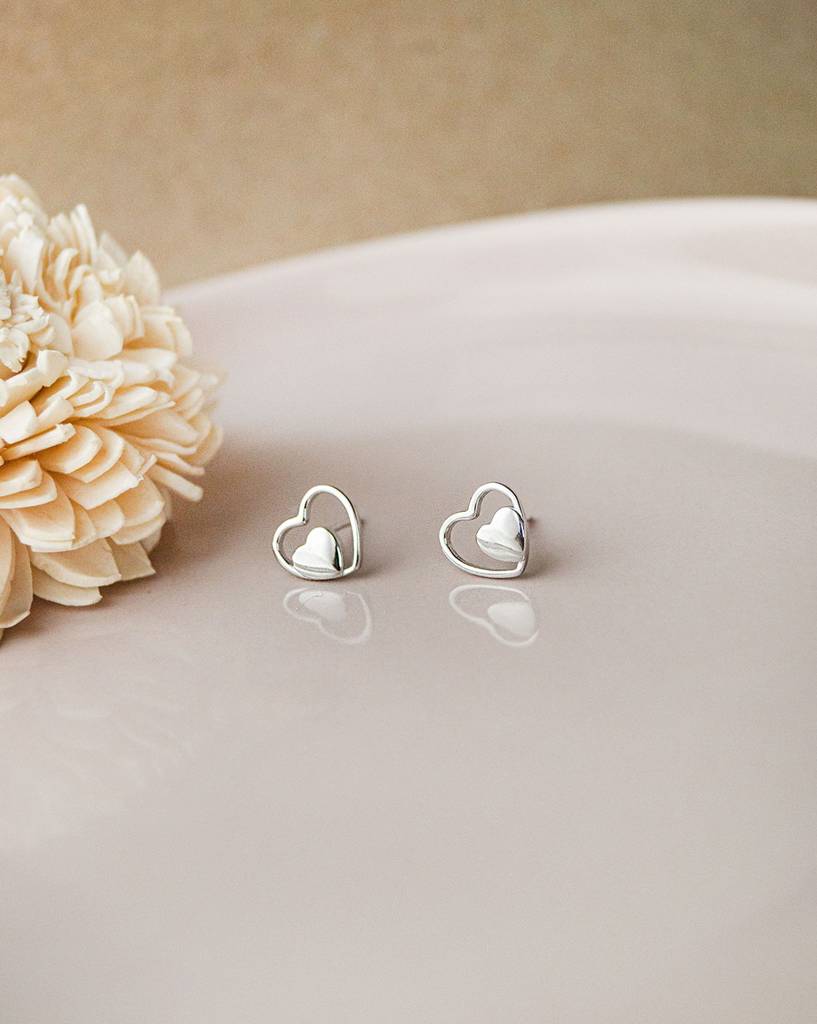 Yours And Mine Heart Mini Sterling Silver Stud Earrings : MPSES486D1139