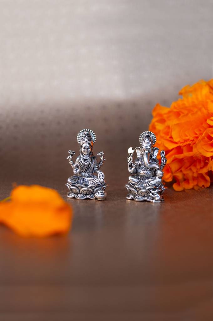 Divine Lakshmi & Ganesh Combo Antique Finish 925 Sterling Silver Idol : MPSIC774D1815