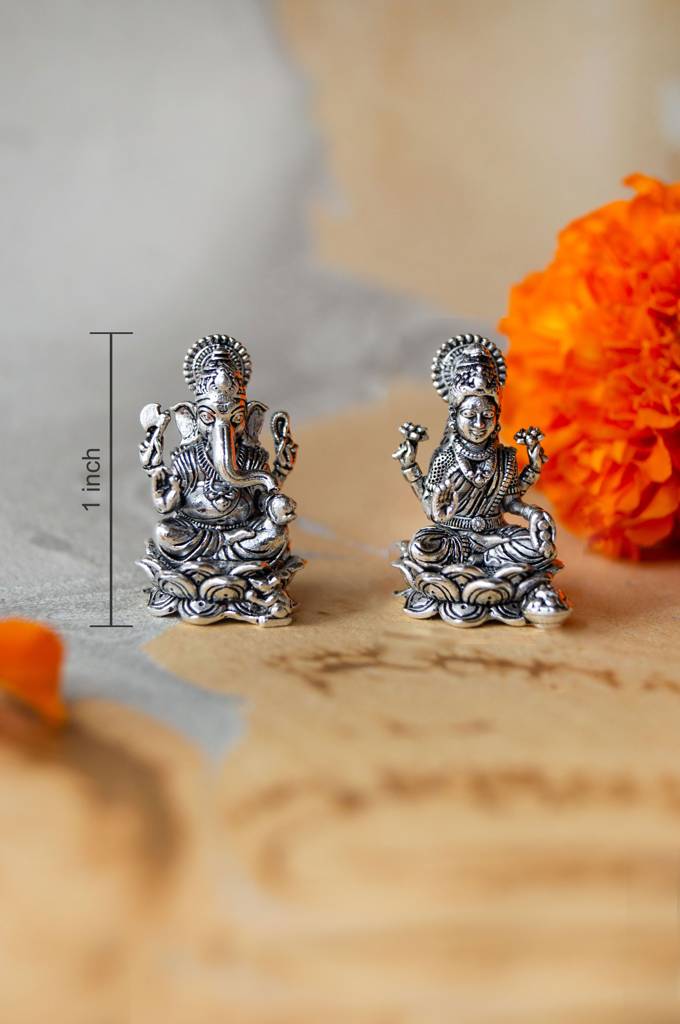 Divine Lakshmi & Ganesh Combo Antique Finish 925 Sterling Silver Idol : MPSIC774D1815