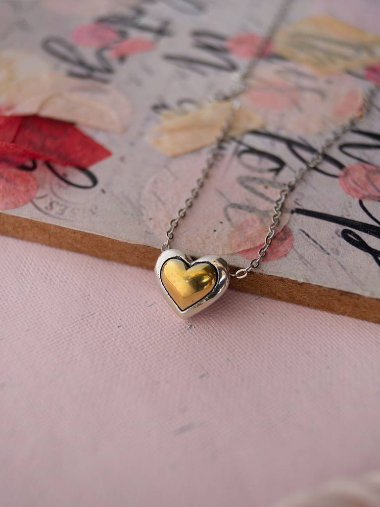 Mannash Dual Tone Heart Sterling Silver Pendant Chain Necklace : MPSNCP284D554
