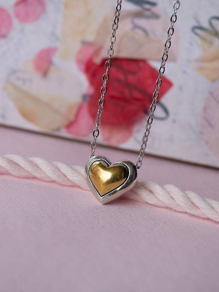 Mannash Dual Tone Heart Sterling Silver Pendant Chain Necklace : MPSNCP284D554