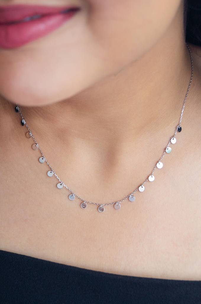 Charming Tiny Circles Sterling Silver Chain Necklace Sterling Silver  Silver