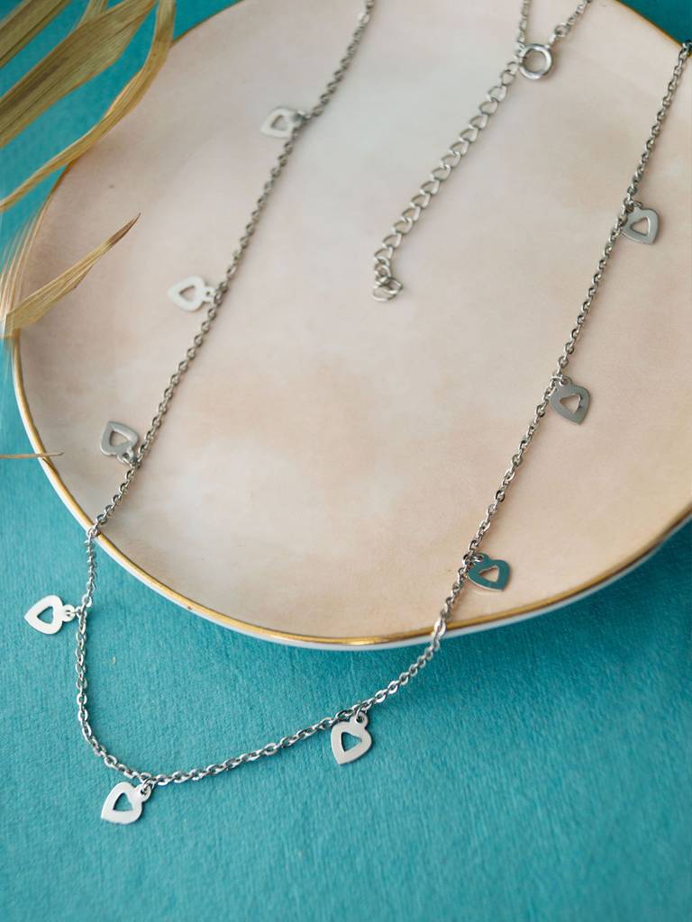Mannash Leaflet Heart Charms Sterling Silver Chain Necklace : MPSND580D1374