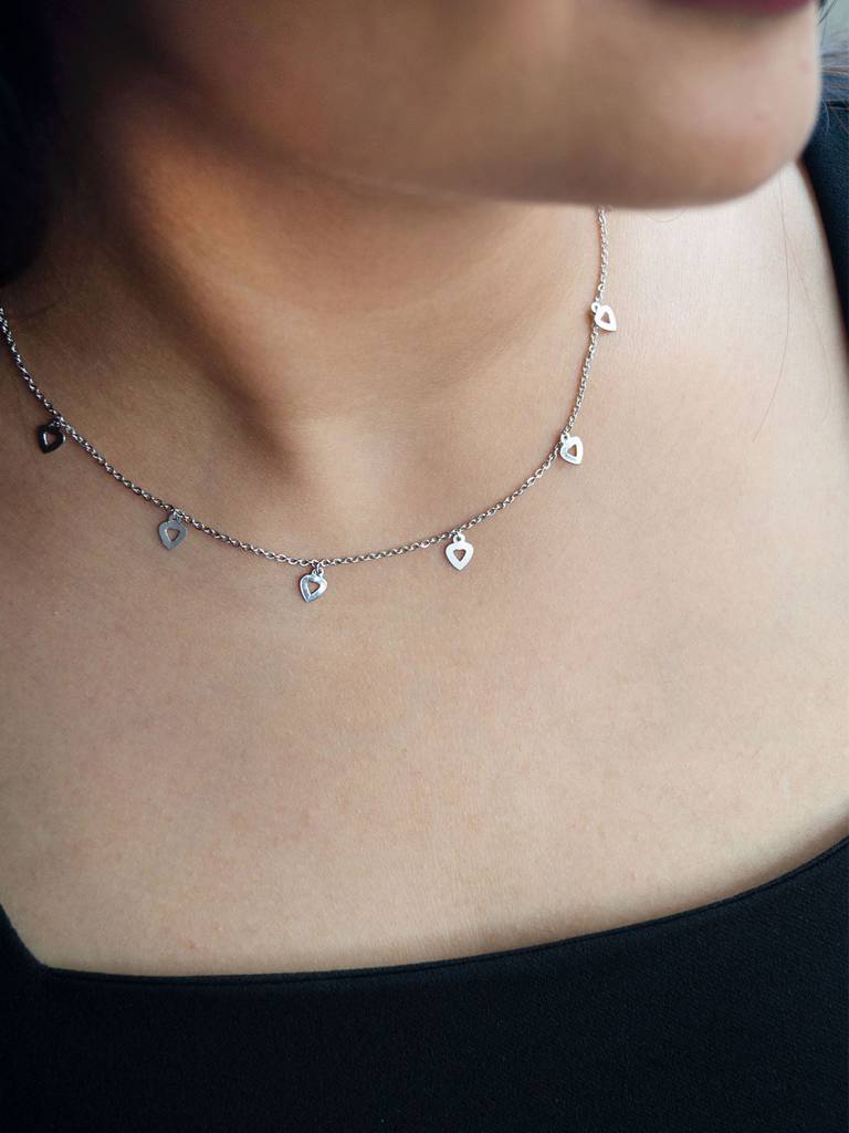 Mannash Leaflet Heart Charms Sterling Silver Chain Necklace : MPSND580D1374