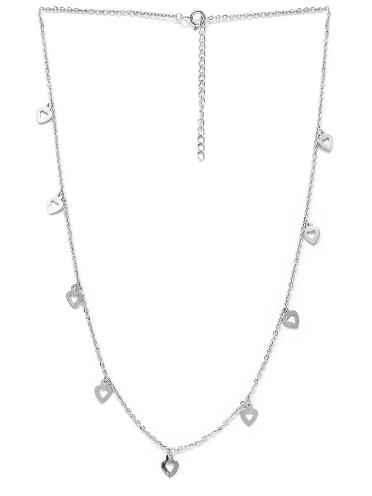 Mannash Leaflet Heart Charms Sterling Silver Chain Necklace : MPSND580D1374