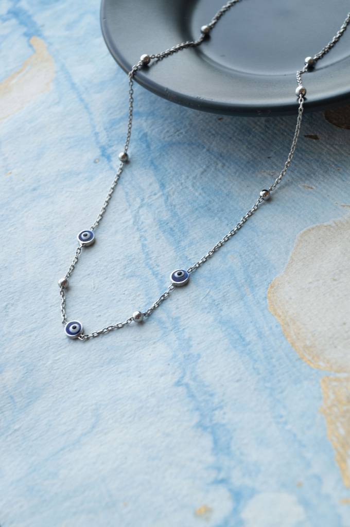 Stationed Evil Eye Sterling Silver Chain : MPSND786D1841