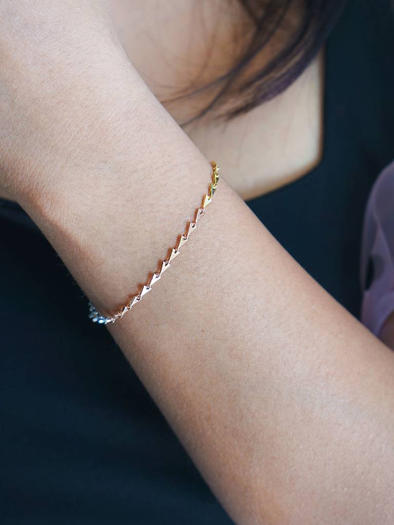 Mannash Triangle Linked Studded 3 Tone Sterling Silver Chain Bracelet : MPTBI359D784