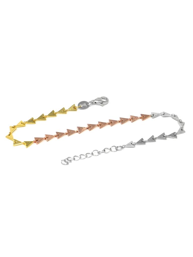 Mannash Triangle Linked Studded 3 Tone Sterling Silver Chain Bracelet : MPTBI359D784