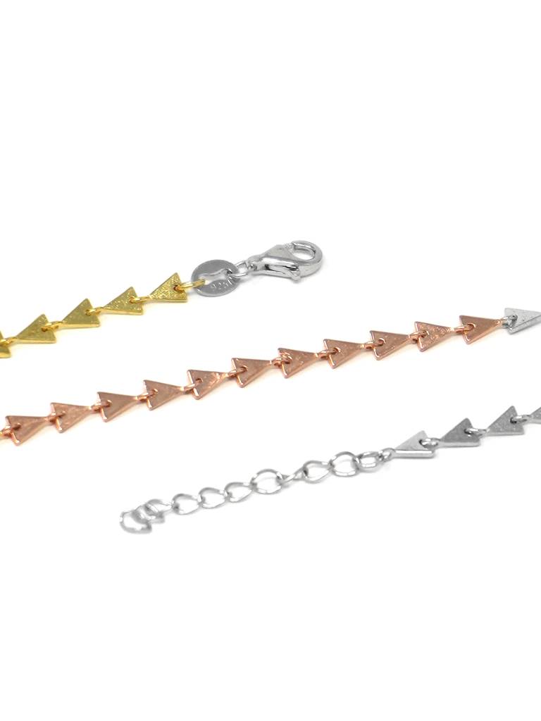 Mannash Triangle Linked Studded 3 Tone Sterling Silver Chain Bracelet : MPTBI359D784