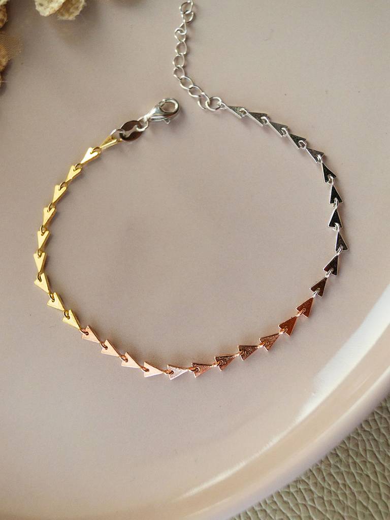 Mannash Triangle Linked Studded 3 Tone Sterling Silver Chain Bracelet : MPTBI359D784