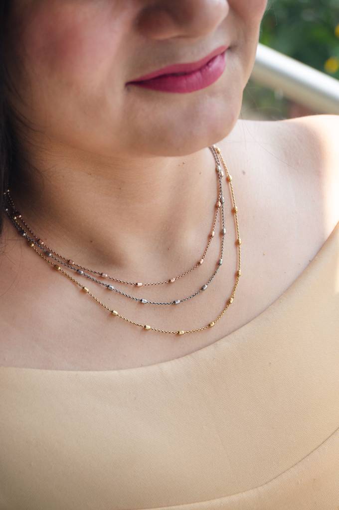 Mannash Tri Layer 3 Tone Oval Beads Sterling Silver Chain Necklace : MPTN730D1721