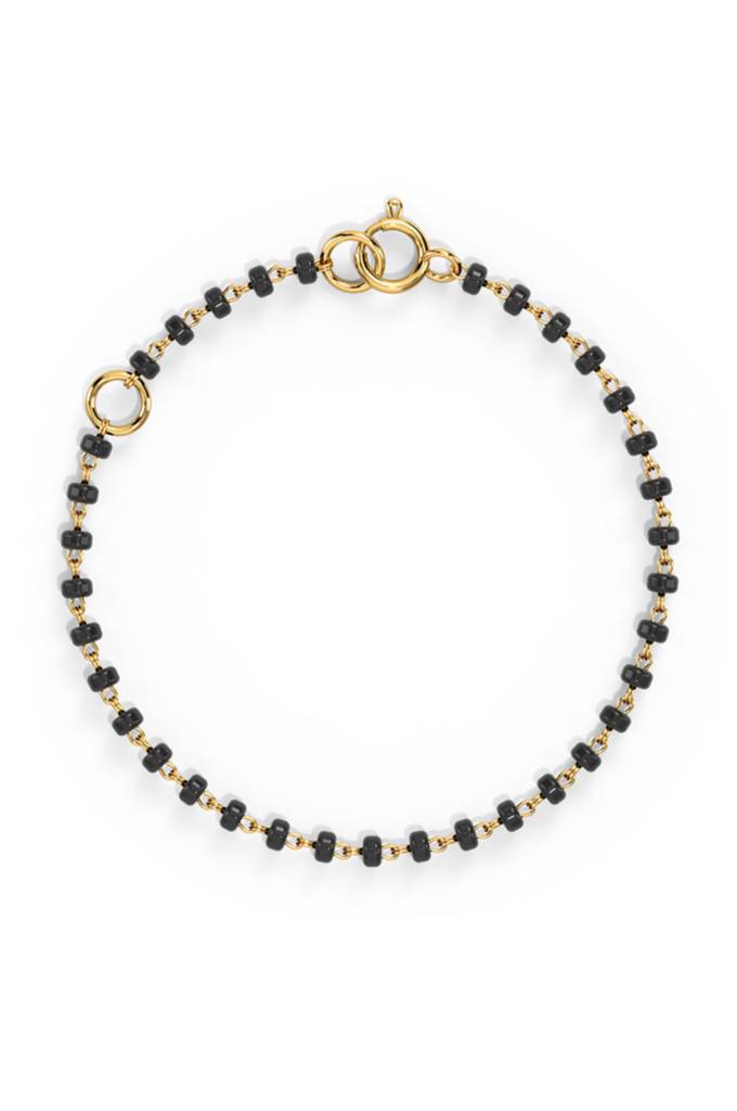Classic Black Beaded Plated Sterling Silver Chain Kids Nazariya Bracelet : MPYBK897D2257