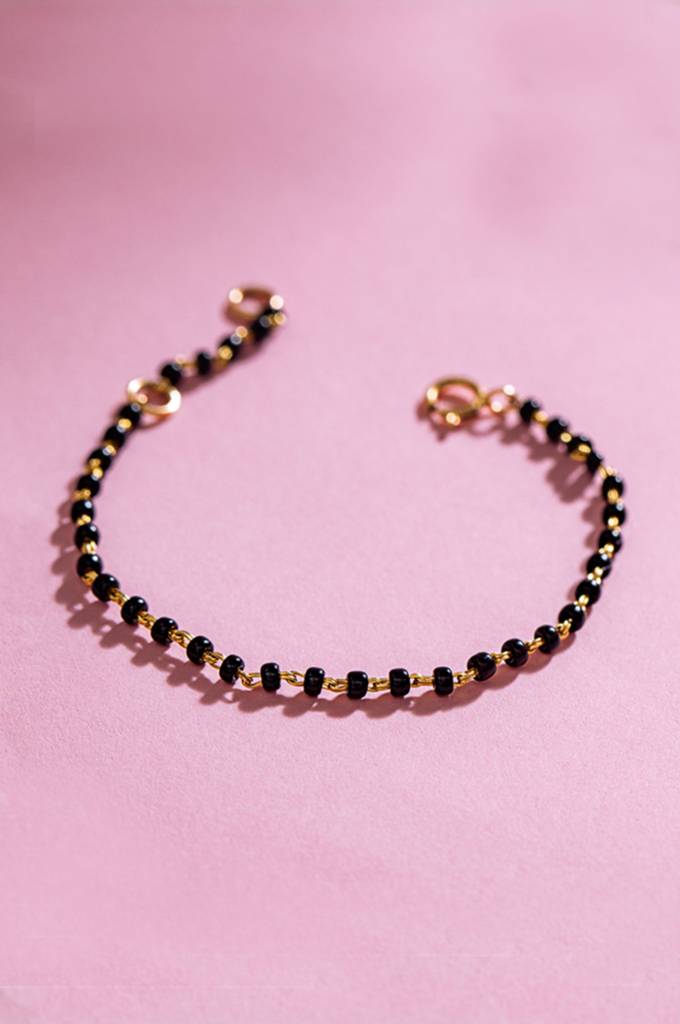 Classic Black Beaded Plated Sterling Silver Chain Kids Nazariya Bracelet : MPYBK897D2257