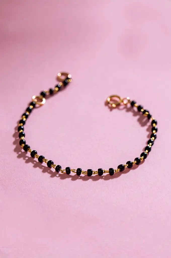 Classic Black Beaded Plated Sterling Silver Chain Kids Nazariya Bracelet