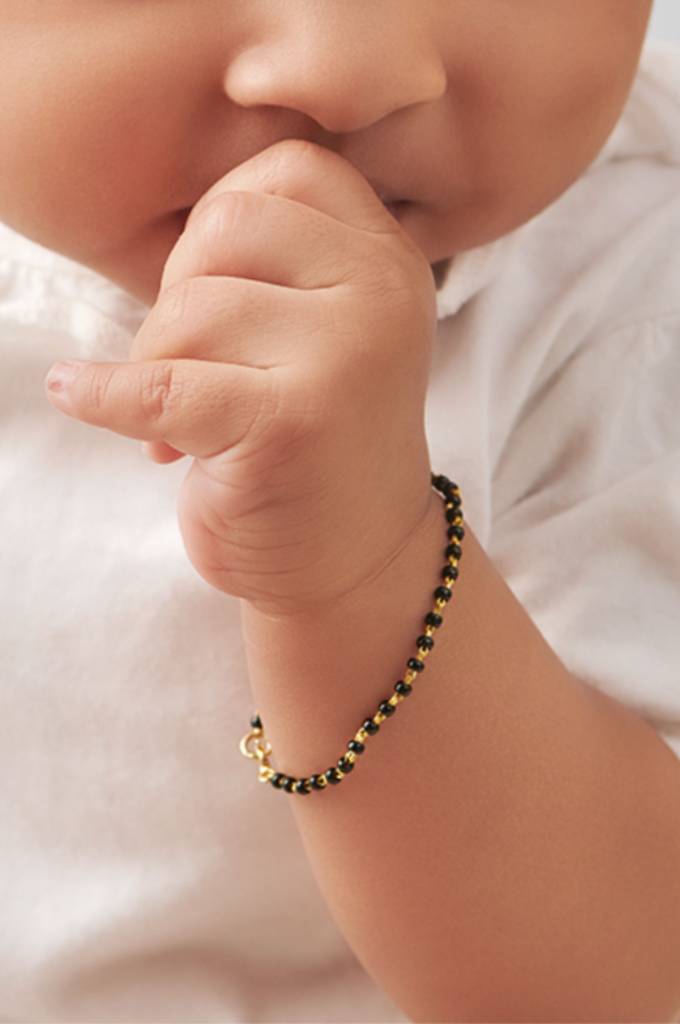 Classic Black Beaded Plated Sterling Silver Chain Kids Nazariya Bracelet : MPYBK897D2257