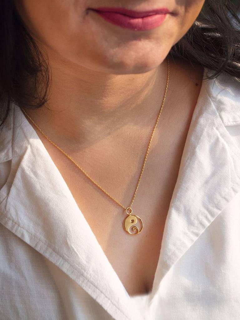 Yin And Yang With Ganesha Gold Plated Sterling Silver Charm Pendant With Chain : MPYCPC668D1591