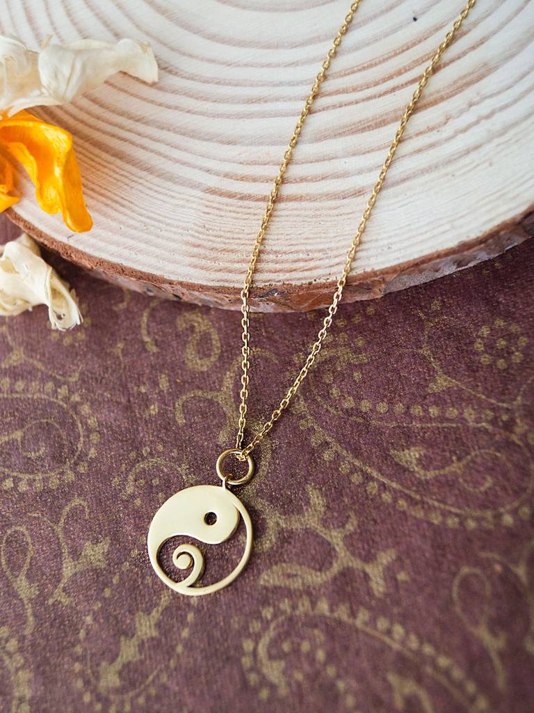 Yin And Yang With Ganesha Gold Plated Sterling Silver Charm Pendant With Chain : MPYCPC668D1591