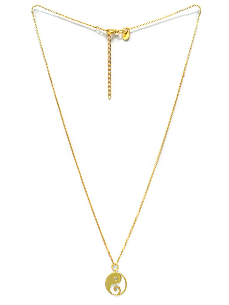 Yin And Yang With Ganesha Gold Plated Sterling Silver Charm Pendant With Chain : MPYCPC668D1591