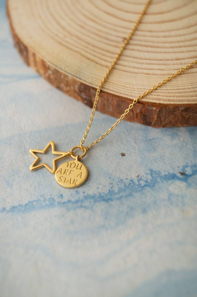 You Are A Star Gold Plated Sterling Silver Charm Pendant With Chain : MPYCPC671D1607