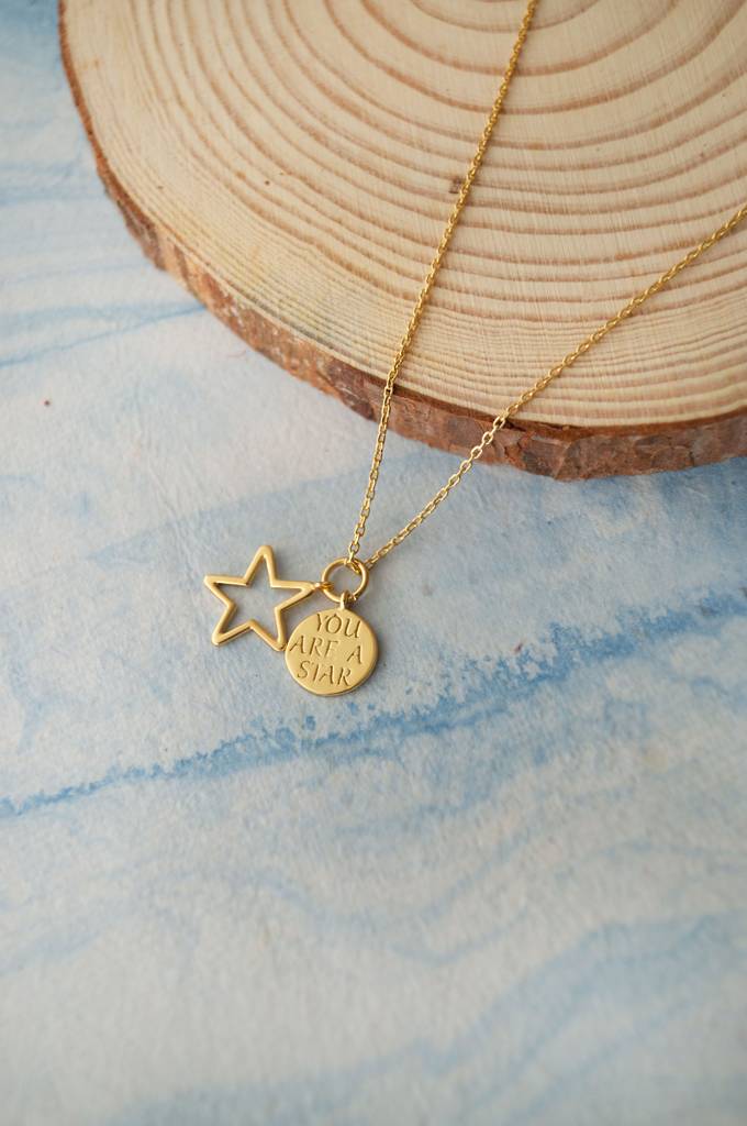 You Are A Star Gold Plated Sterling Silver Charm Pendant With Chain : MPYCPC671D1607