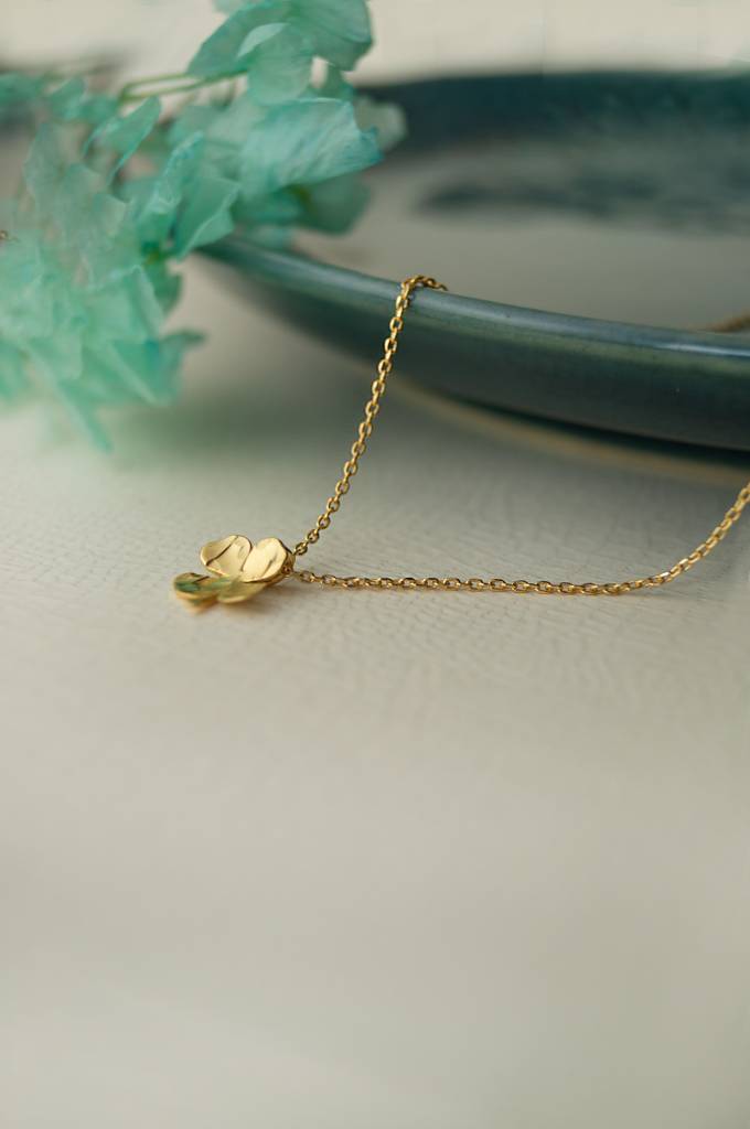 Good Luck Clover Gold Plated Sterling Silver Charm Pendant With Chain : MPYCPC674D1627